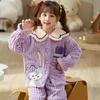 Pijama infantil outono e inverno meninas homewear forro de lã coral velo princesa menina terno de flanela doce