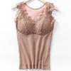 Otoño e Invierno Explosiones Talla Plus Versión Grasa Maple Zhixin 1931 Chaleco Cálido para Mujer Plus Terciopelo Grueso Encaje Cuello en V Ropa Interior Base para Mujer