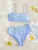 Biquíni Feminino Casual de Verão Europeu e Americano para Praia, Conjunto de Duas Peças com Tecido Duplo e Estampa Floral Fashion