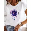 Top Retrô Simples de Gola Redonda com Estampa Floral de Plantas e Letras, Tamanho Grande, para Primavera e Verão