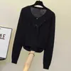 Suéter Elegante de Malha com Gola Xale para Mulheres Outono/Inverno 2025 Manga Longa Cardigã Tamanho Grande Afinando Cobre Barriga