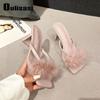 Nuevas Sandalias de Exterior Moda Verano Mujer Pantuflas de Piel Francesas 2025 Versátiles Tacón Grueso Tacones Altos Estilo Pequeño Aroma