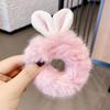 Diadema de orejas de conejo de felpa tridimensional súper linda para otoño e invierno, corazón de chica linda, cuerda para atar el pelo, accesorios para el pelo de banda de goma de celebridad de Internet