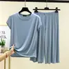 Conjunto de Pantalón Recto de Manga Corta con Cuello Redondo de Modal para Mujer Verano Nuevo Estilo Coreano Holgado Adelgazante para Casa Conjunto de Dos Piezas