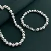 Joias de Comércio Exterior Banhado a Prata 925 Conjunto de Colar e Pulseira Colar de Contas de Areia Clara 8MM TeMu AliExpress Explosões