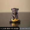 Grande Ornamento de Animal de Estimação para Chá Estilo Dinastias Tang e Song, Tigre do Zodíaco Criativo Pintado a Ouro, Adequado para Conjuntos de Chá e Mesas de Chá, Venda por Atacado