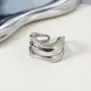 Anel Aberto Ajustável Geométrico Minimalista com Toque de Luxo, Luxo Leve, Cor Ouro Branco, Anel Empilhável Versátil para Mulheres