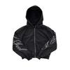 Sudadera Retro con Capucha y Cremallera con Diseño de Estampado de Letras Gothic High Street Marca de Moda Europea y Americana Otoño e Invierno Transfronteriza Lote