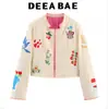 Deeabae Outono Nova Roupa Feminina Estilo Doce Gola Redonda Manga Longa Bordado Contrastante Jaqueta Curta 4786206