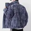 Jaqueta de Algodão com Gola Alta e Estampa de Letras em Veludo Cotelê para Homens, Novo Estilo de Inverno, Puffer Loose Casual Espesso e Quente, Tendência