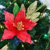 Flores Navideñas Simuladas con Bordes Dorados, Regalos de Navidad, Decoraciones para Árbol de Navidad, Adornos para Decoración del Hogar, Estampado Dorado