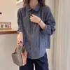 Camisa de Manga Larga a Cuadros Pequeños Estilo Europeo para Mujer, Nueva Colección Otoño 2025 Cárdigan Camisa Vintage de Manga de Linterna