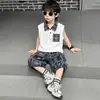 Conjunto de Chaleco Azul y Blanco de Porcelana para Niños Verano 2026 Nuevo Elegante Conjunto de Dos Piezas sin Mangas para Niños Ropa de Bebé de Moda