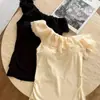 Camiseta Asimétrica con Hombro Descubierto y Adorno de Encaje Estilo Francés 2026 para Mujer, Top Corto de Verano Ajustado para Mujer