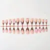 Venta Caliente Transfronteriza Dulce Fresco Estampado de Leopardo Francés 3D Estéreo Lazo Rosa Uñas Portátiles Puntas de Uñas Producto Terminado Mayoreo