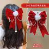 Pasador de Año Nuevo Pinza para el Cabello Infantil Moño Rojo Accesorio para el Cabello Lindo Terciopelo Festivo Cabello de Año Nuevo para Niñas Pequeñas