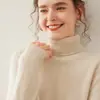 25 nuevos suéteres de cachemira de cuello alto para mujer, con cuello alto, corte holgado, material grueso, color liso simple y diseño de punto pullover