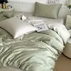 Juego de cuatro piezas de algodón puro de fibra larga, Clase A, 60 hilos, color sólido y dos tonos, sábana bajera y funda de edredón para cama de 1.5-1.8 m, juego de tres piezas de algodón puro para dormitorio