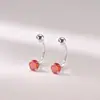 Pendientes de Gancho para Oreja de Plata de Ley S999 con Circonita Roja de Cuatro Garras, Simples y Versátiles, Cierre de Rosca para Perforación de Oreja, Pendientes Colgantes Traseros