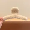 Presilha de cabelo de pelúcia cor de café estilo coreano, um acessório de cabelo sofisticado e versátil para mulheres, tamanho grande, realça o volume do cabelo, estilo presilha de tubarão