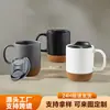 Taza de Cerámica con Base de Corcho y Tapa, Taza de Café, Taza de Leche, Taza Personalizable, Porcelana Blanca, Regalo Empresarial, Bebidas Calientes