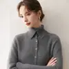 Cárdigan de cachemira de cuello alto para mujer, estilo otoño e invierno, simple y moderno, con un ambiente suave y relajado