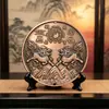 Directo de fábrica: Adorno de placa redonda de aleación con doble kirin, pueblo de montaña y mar, relieve de cuatro bestias míticas, decoración del hogar de estilo chino de doble cara