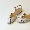 Sandalias Romanas de Cuero Genuino con Tira Única, Estilo Nuevo de Piel de Oveja, Calados Franceses, Punta Redonda, Versátiles, Retro, Camelia, para Mujer