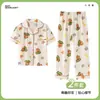 Pijama Infantil Estilo Coreano para Mujer de Manga Corta Imitación Algodón Conjunto de Ropa para Casa Caricatura Cárdigan Pantalones Cortos Pijama de Verano para Niños
