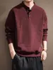 Sudadera pullover de punto gofre de alta gama con cuello Henley, peso pesado para hombre, colección otoño/invierno 2026, estilo holgado y casual