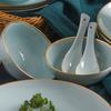 Juego de Platos y Tazones para Uso Doméstico, Vajilla Simple Azul Sombra de Jingdezhen con Tazones y Platos de Cerámica Azul Esmaltado Pintado en Oro, Porcelana de Jingdezhen