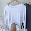 Top Liso Super Macio 2026 Outono Novo Gola Redonda para Mulheres, Camiseta Base Elegante de Manga Longa Slim-Fit Tendência
