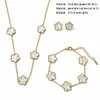 Nuevo Conjunto de Tres Piezas de Lujo de Nicho de Alta Gama, Collar, Pulsera y Pendientes de Acero de Titanio con Trébol de Cinco Hojas de Doble Cara para Mujer, Venta al por Mayor Transfronteriza