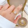 [Galvanoplastia de ouro real] Design Europeu e Americano ins Wind Geometry Diamond Ball Ring Anel Aberto de Vento Frio para Mulheres