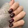 Unhas Casuais Curtas Usáveis, Vinho Tinto Elegante, Manicure Clareadora Sexy, Adesivos de Unhas Postiças Prontos, Unhas Removíveis