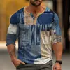 Camisa Masculina Henley de Manga Longa com Estampa Xadrez Colorida 3D Hip Hop Tendência Streetwear Primavera Outono Casual com Botões