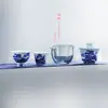 Juego de Té Azul y Blanco Yue Rui Taza Rápida Flotante Juego de Viaje a Todo Color Tazón Cubierto Pétalo Una Tetera Dos Tazas Cafetera para Mujer