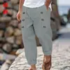 2025 Estação Independente Transfronteiriça Americano Casual Praia Havaiana Masculino Casual Multi-Botão Algodão e Linho Calças Largas para Homens
