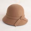 Sombrero de lana para mujer, estilo coreano, con lazo y cúpula, de pescador, de fieltro, para otoño e invierno.
