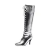Botas altas de cordones, punta fina, tacón alto, botas de moda de tubo alto para mujer, talla grande, transfronterizo 0919-1