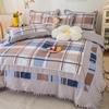 Explosiones de Tesoros Estilo Coreano Pastoral Floral Pequeño Juego de Cuatro Piezas Algodón Engrosado Amigable con la Piel Cepillado Sábana para Cama Individual y Doble Funda de Edredón para Dormitorio