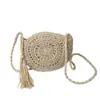 Bolsa de palha tecida à mão em crochê, casual, atacado, novo 2026, bolsa feminina mini estilo floresta, bolsa redonda