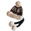 Sombrero Nuevo para Mujer Sombrero de Punto de Tres Bolas con Protección para las Orejas Jacquard de Letras Sombrero del Noreste Forrado de Lana Grueso Estilo Étnico Sombrero Lei Feng