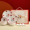 Conjunto de Tigelas de Presente para Todas as Ocasiões, Conjunto de Tigela e Prato de Cerâmica Estilo Chinês, Caixa de Presente, Louça, Presente de Inauguração, Lembrança
