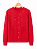 Nuevo cárdigan de punto rojo de talla grande para otoño para mujeres de mediana edad y mayores, abrigo suéter elegante de manga larga suelto para primavera