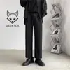 Calça social masculina americana cleanfit de cor sólida com perna curva, moda outono, bom caimento, corte slim, valoriza a silhueta, versátil, calça casual de perna reta