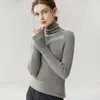 Camada base de malha quente de gola alta, slim fit, espessada, manga longa, versátil, 100% caxemira pura