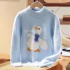 Suéter 100% Lana Pura con Patito de Dibujos Animados, Suéter Pulóver de Cuello Semi-Alto para Niños y Niñas, Camiseta de Manga Larga para Niños Medianos y Grandes
