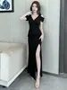 Vestido Sexy de Ombro a Ombro para Boate, Robe Feminino com Fenda para Sauna e Massagem, Roupa de Trabalho para Técnico de Spa para Pés, Vestido Longo que Marca a Cintura