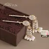 Adornado con Perlas y Cuentas Doradas - Estilo Étnico Pin Lateral de Perlas Borla Original Pinza Elegante para el Cabello Tocado de Combinación Diaria Hanfu Qipao